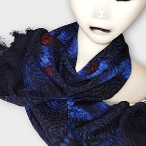 Fashion Scarf Muffler Blue Silky Fringe Opera Luxury Unisex‎ Womens Rectangle